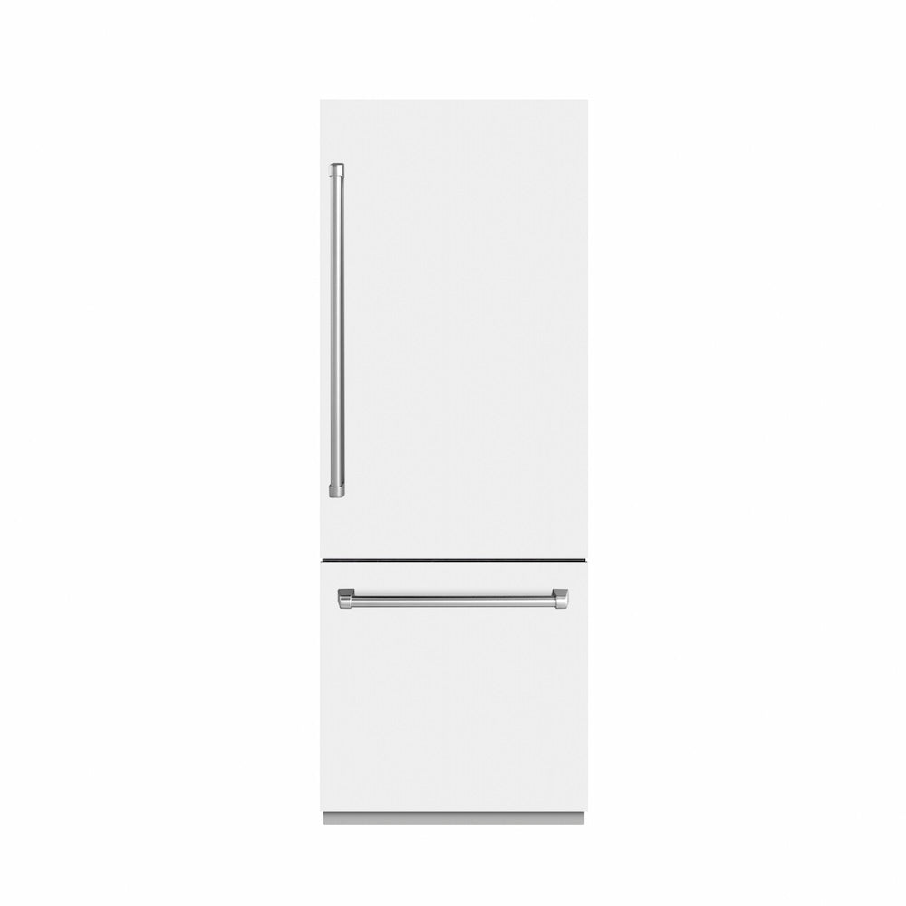 ZLINE 30-inch refrigerator in white matte with graphite gray interior GRBIV-WM-30, front view
