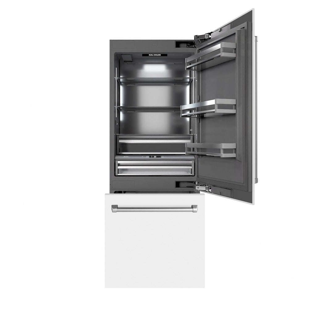 ZLINE 30-inch refrigerator in white matte with graphite gray interior GRBIV-WM-30, front view