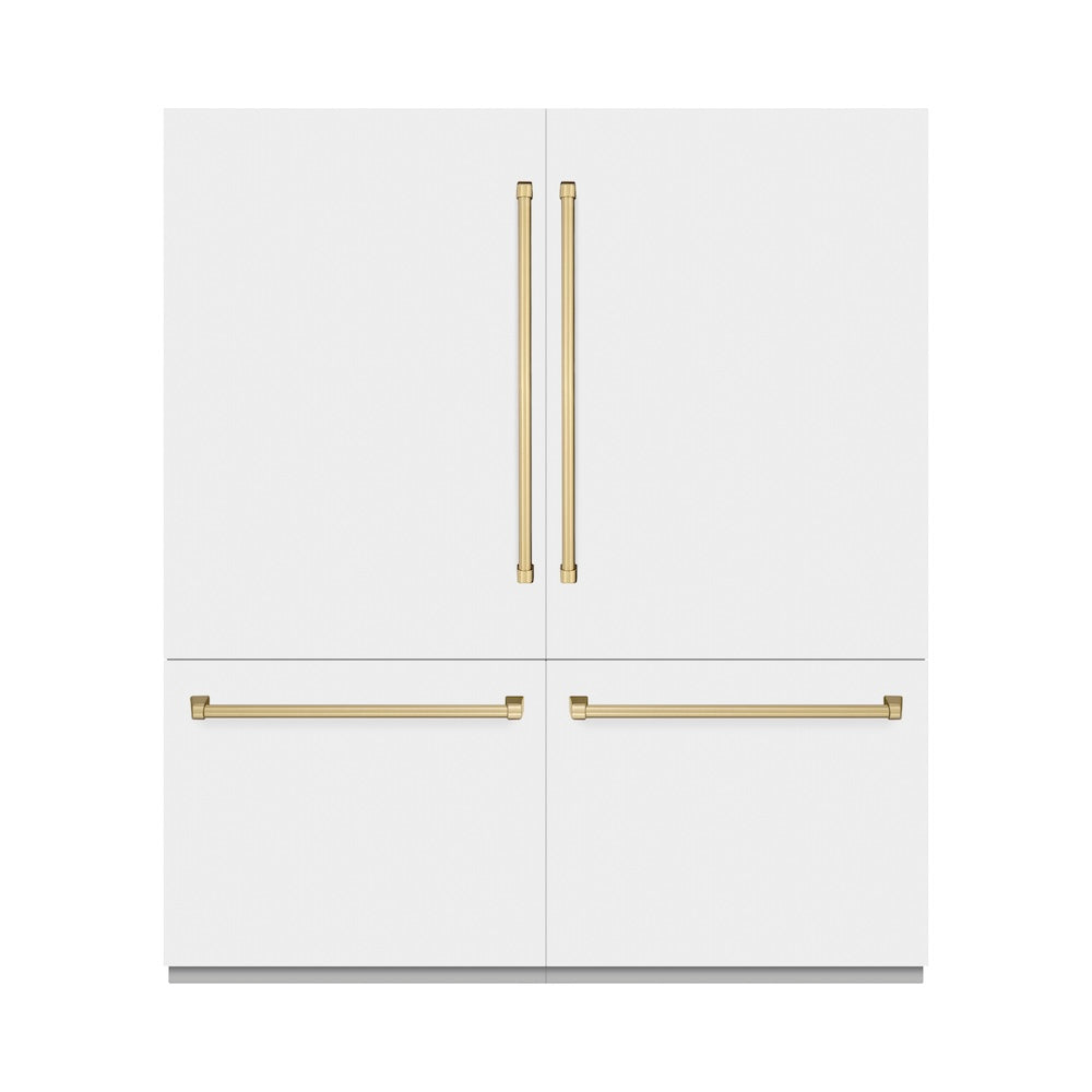 ZLINE Autograph Edition 72-inch refrigerator in white matte with bright white interior and champagne bronze accents RBITZ-WM-72-CB