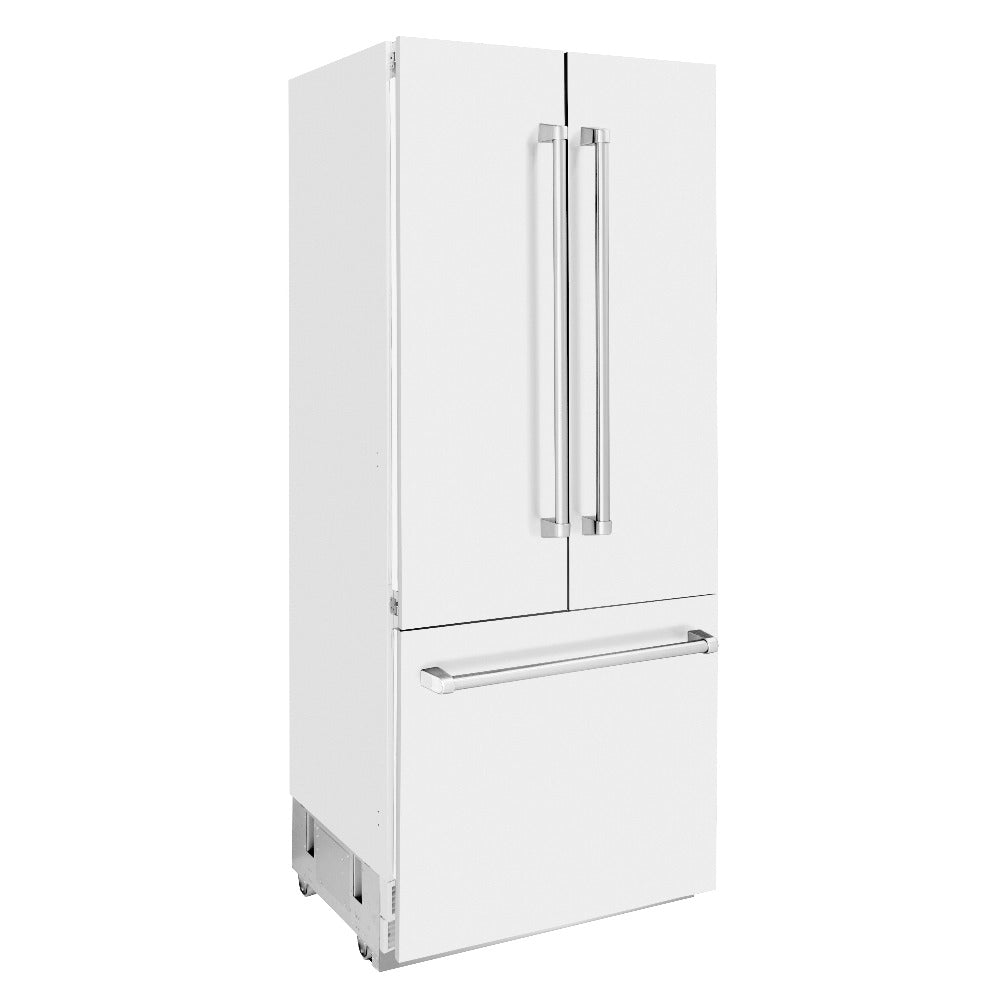 ZLINE 36-inch refrigerator in white matte with bright white interior RBIV-WM-36, side view