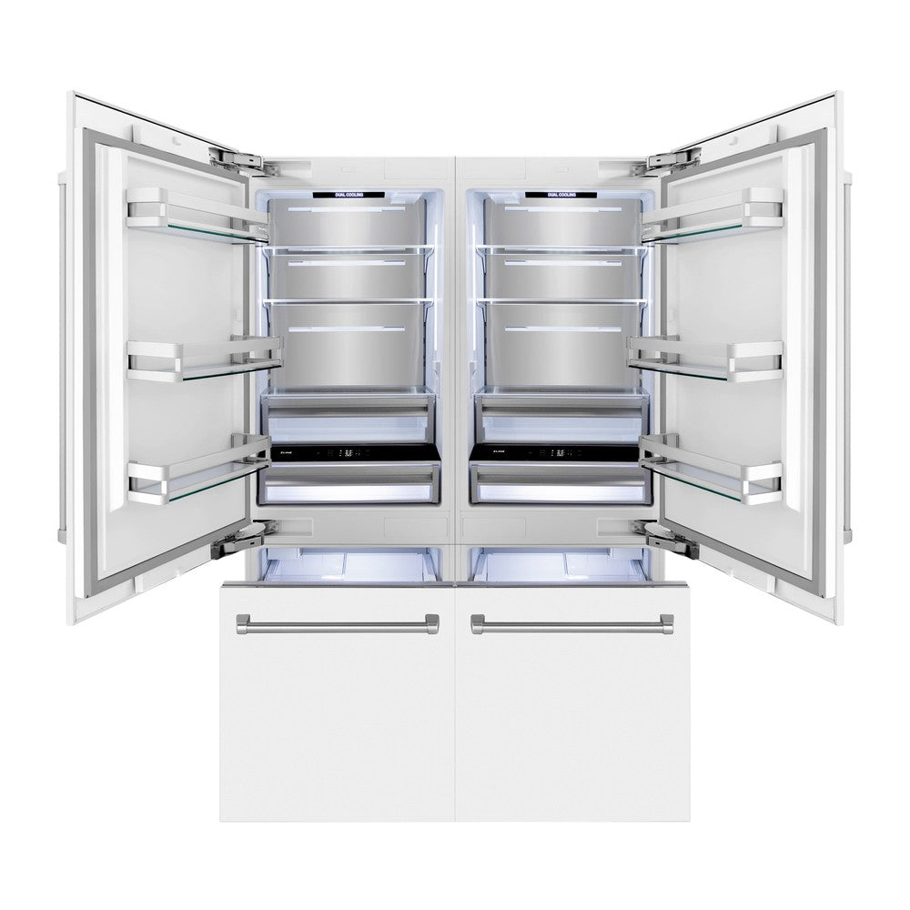 ZLINE 60-inch refrigerator in white matte with bright white interior RBIV-WM-60, front view