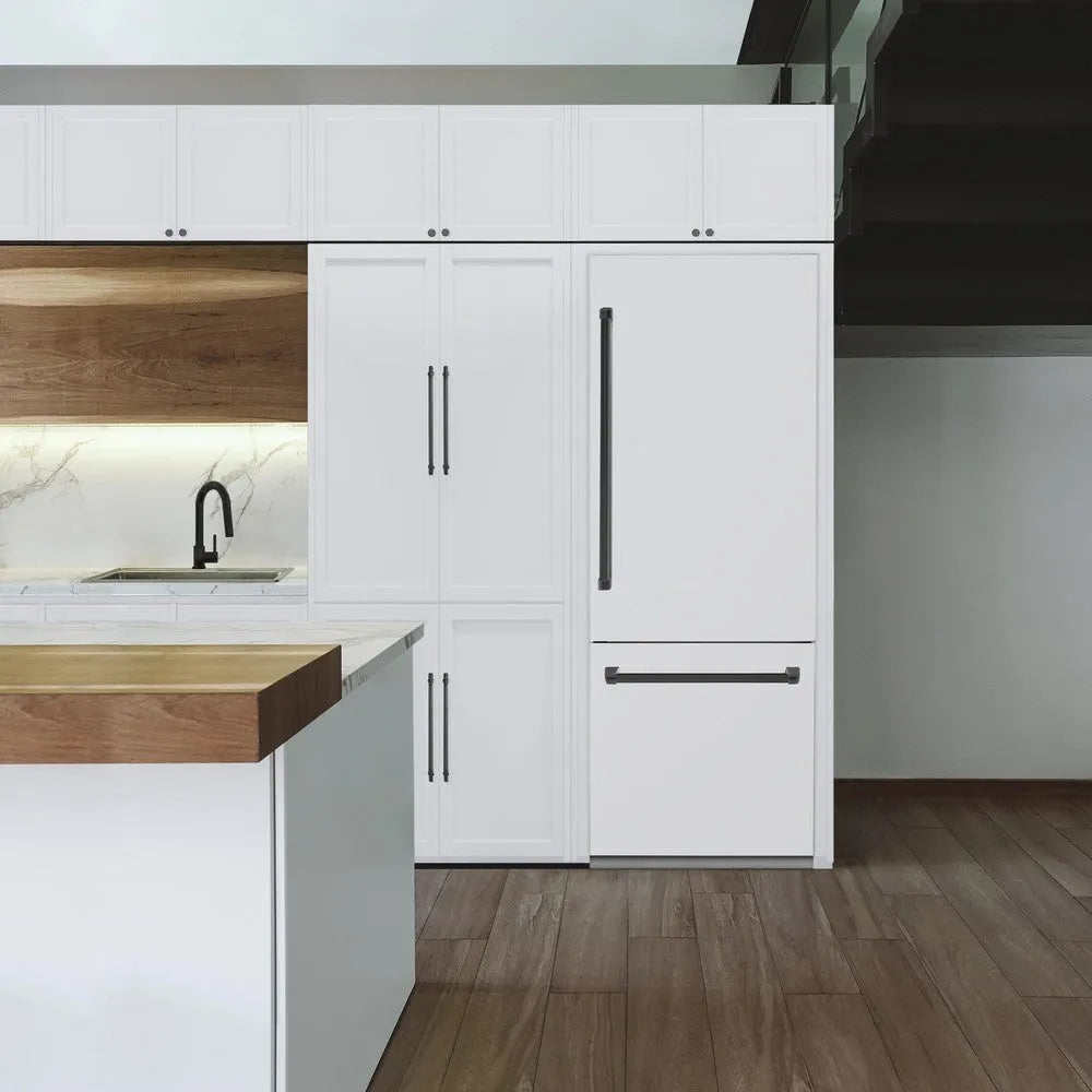 ZLINE Autograph Edition 30-inch refrigerator in white matte with bright white interior and matte black accents RBIVZ-WM-30-MB, view 2