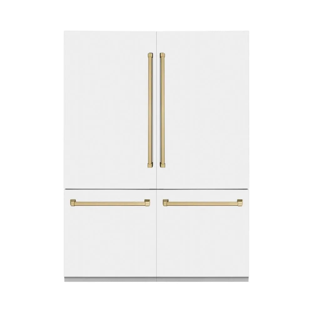 ZLINE Autograph Edition 60-inch refrigerator in white matte and champagne bronze accents RBIVZ-WM-60-CB