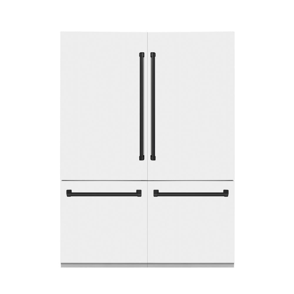 ZLINE Autograph Edition 60-inch refrigerator in white matte with bright white interior and matte black accents RBIVZ-WM-60-MB, front view