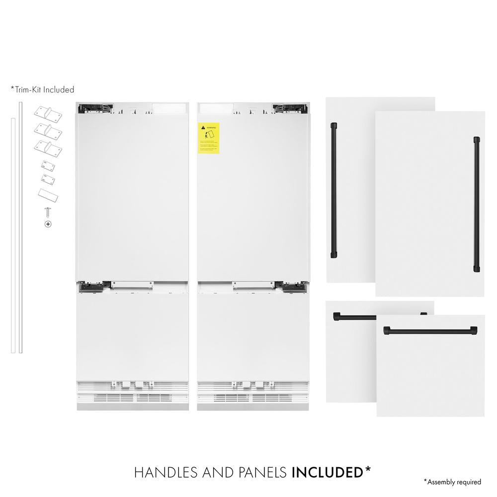 ZLINE Autograph Edition 60-inch refrigerator in white matte with bright white interior and matte black accents RBIVZ-WM-60-MB, front view