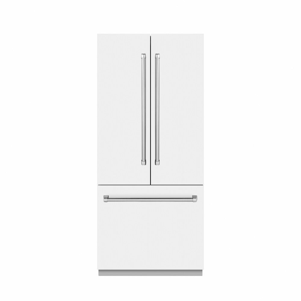 ZLINE 36-inch refrigerator in white matte with stainless steel interior SRBIV-WM-36, front view