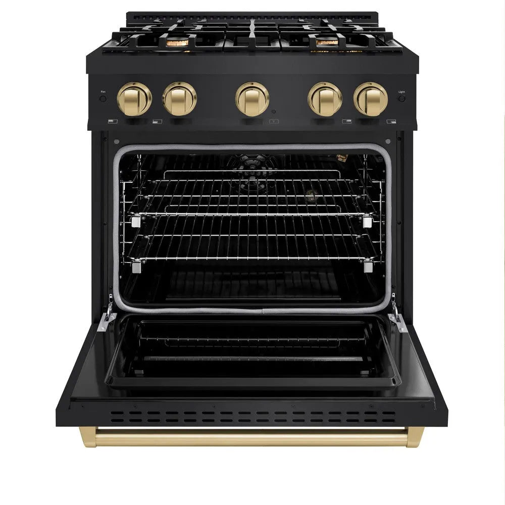 ZLINE Autograph Edition Classic 30-inch range in black stainless steel and champagne bronze accents CGRBZ-30-CB, front view