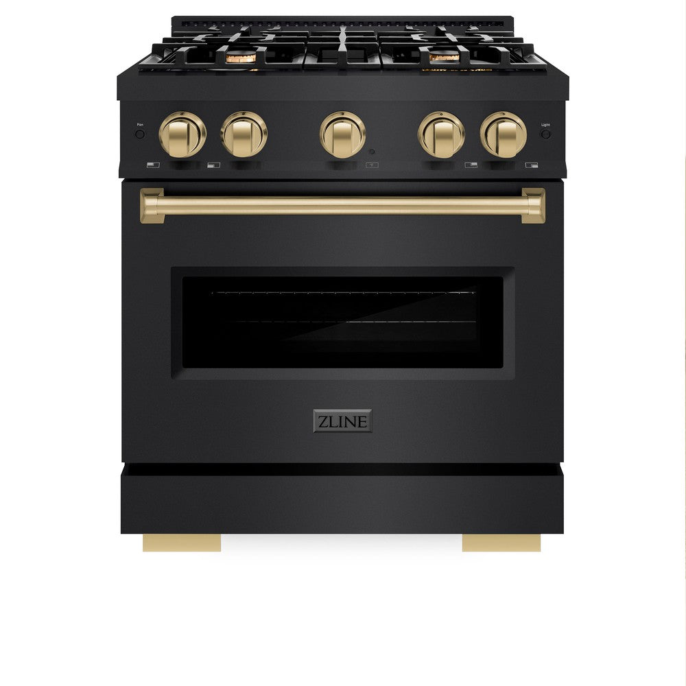 ZLINE Autograph Edition Classic 30-inch range in black stainless steel and champagne bronze accents CGRBZ-30-CB, front view
