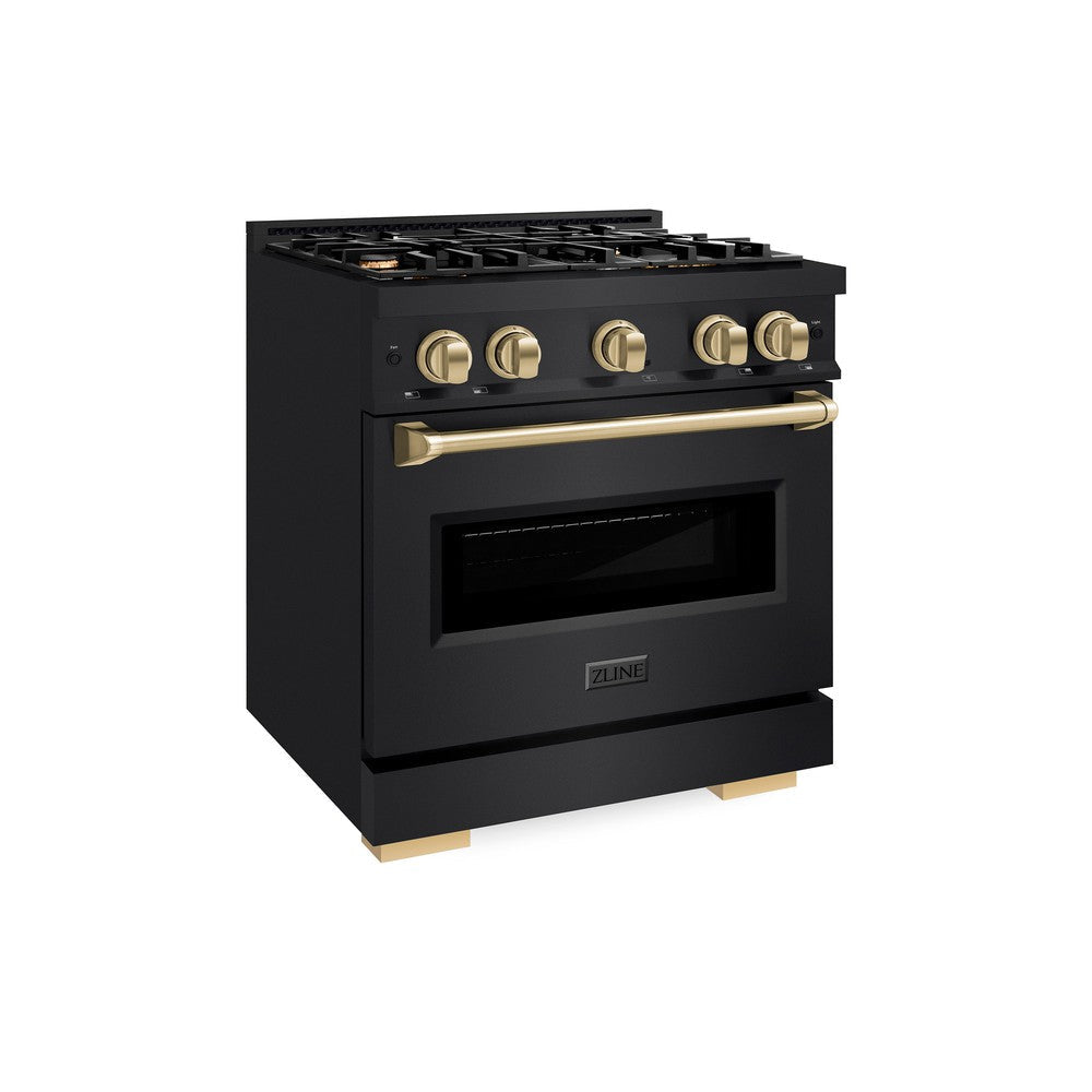 ZLINE Autograph Edition Classic 30-inch range in black stainless steel and champagne bronze accents CGRBZ-30-CB