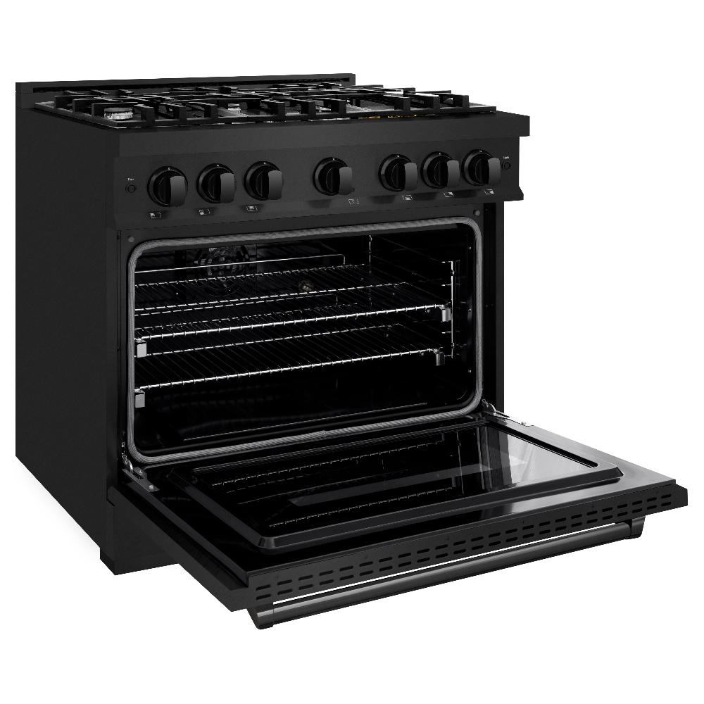 ZLINE Classic 36-inch range in black stainless steel CDRB-36, door open