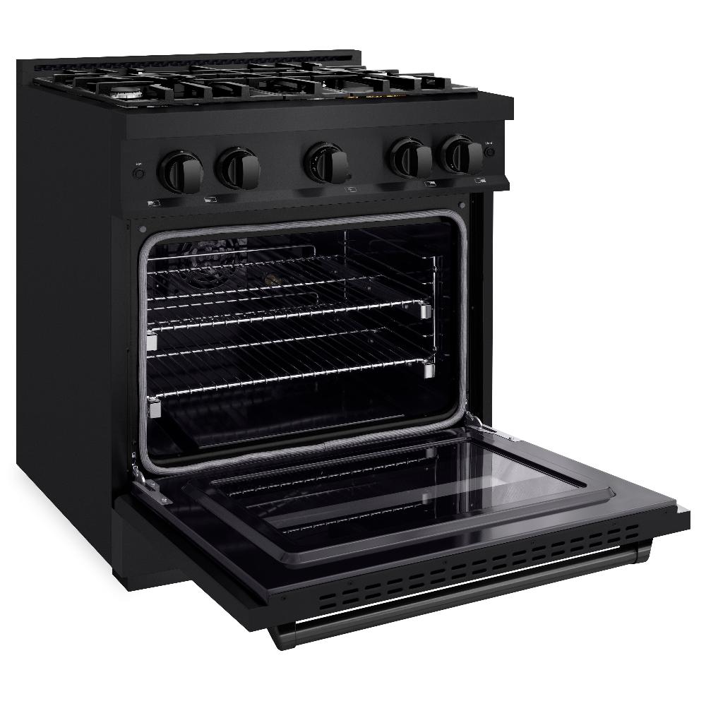 ZLINE Classic 30-inch range in black stainless steel CGRB-30, door open