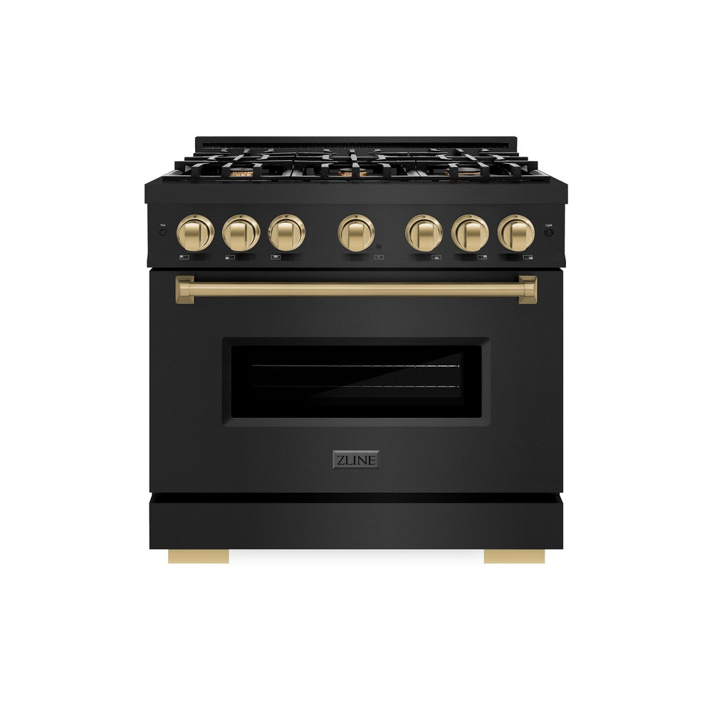 ZLINE Autograph Edition Classic 36-inch range in black stainless steel and champagne bronze accents CGRBZ-36-CB, front view