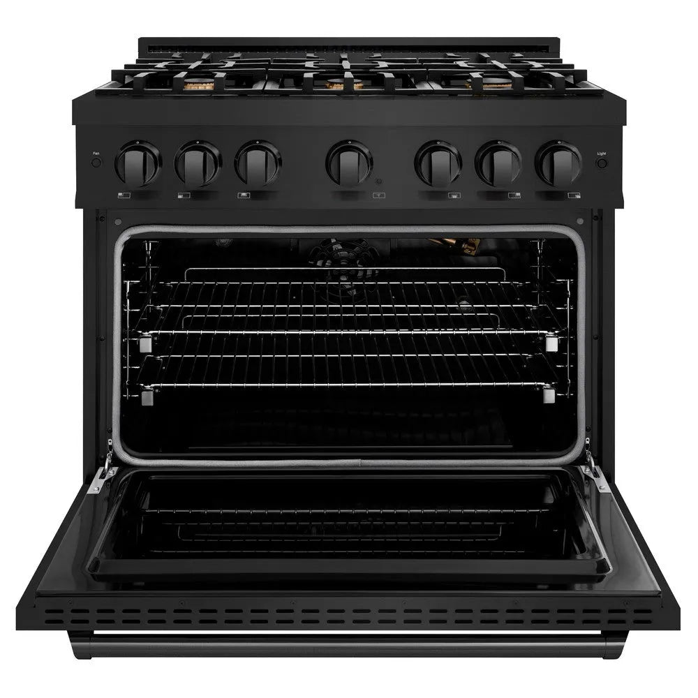 ZLINE Classic 36-inch range in black stainless steel CGRB-BR-36, front view