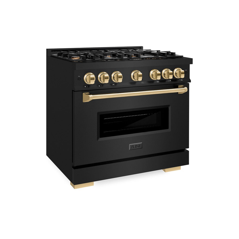 ZLINE Autograph Edition Classic 36-inch range in black stainless steel and polished gold accents CGRBZ-36-G