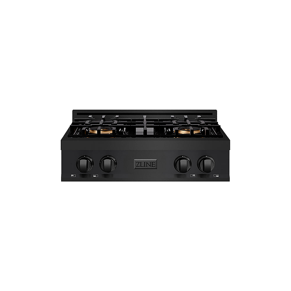 ZLINE Classic 30-inch rangetop in black stainless steel PCRTB-30, front view