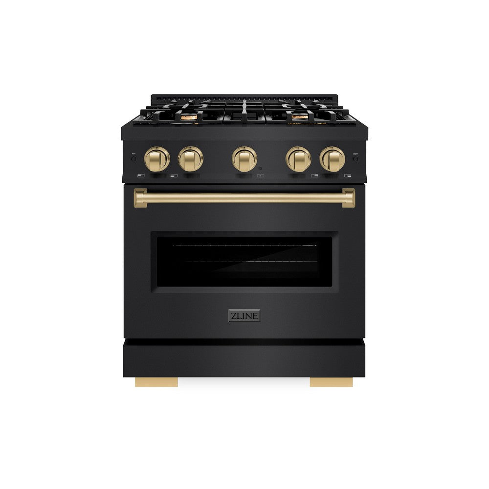 ZLINE Autograph Edition Classic 30-inch range in black stainless steel and champagne bronze accents CDRBZ-30-CB, front view