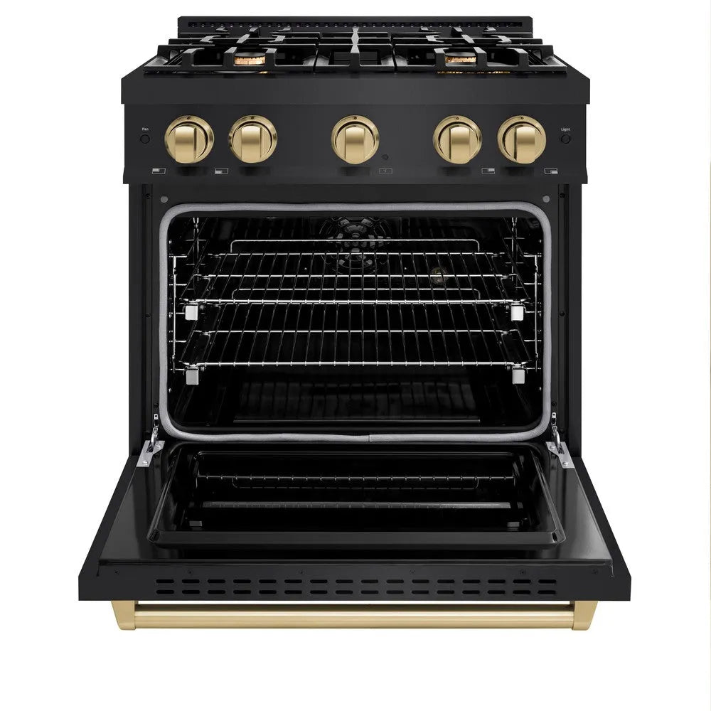 ZLINE Autograph Edition Classic 30-inch range in black stainless steel and champagne bronze accents CDRBZ-30-CB, front view