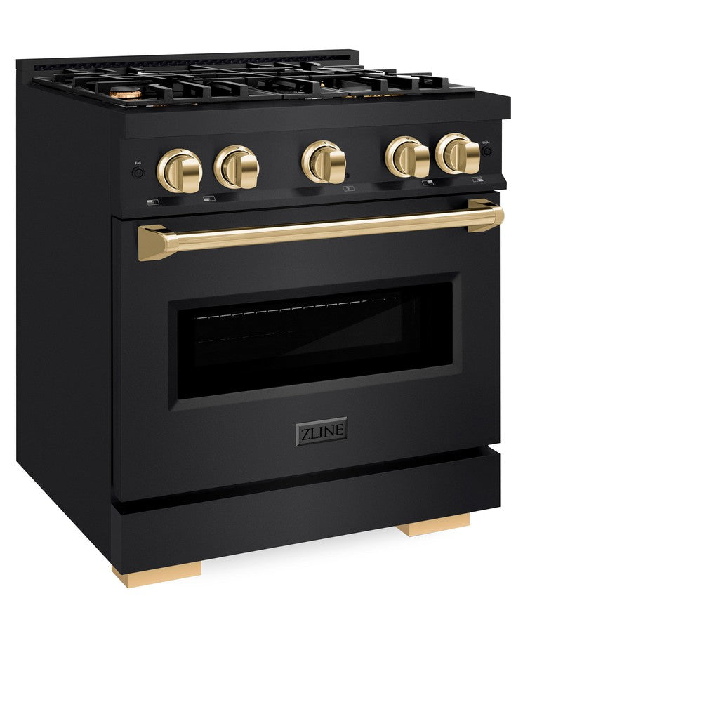 ZLINE Autograph Edition Classic 30-inch range in black stainless steel and polished gold accents CDRBZ-30-G, view 3