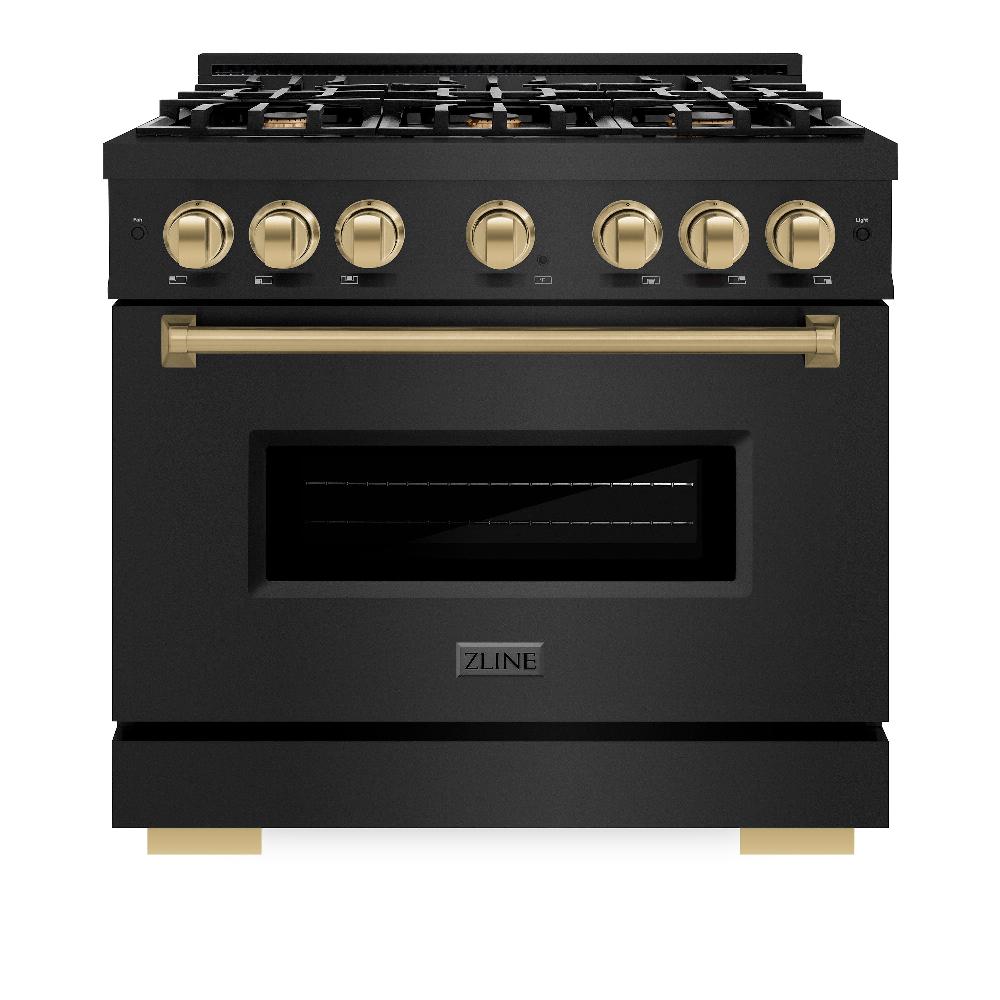 ZLINE Autograph Edition Classic 36-inch range in black stainless steel and champagne bronze accents CDRBZ-36-CB, front view