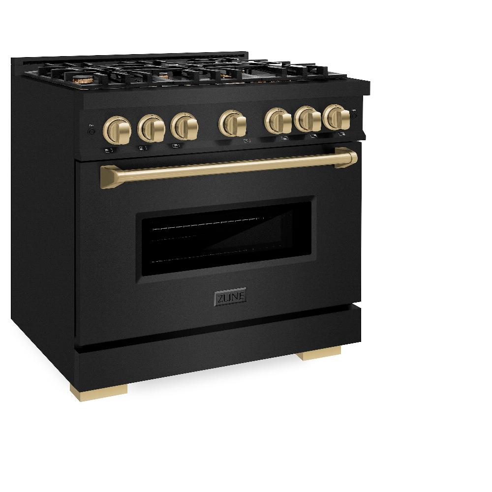 ZLINE Autograph Edition Classic 36-inch range in black stainless steel and champagne bronze accents CDRBZ-36-CB, view 3