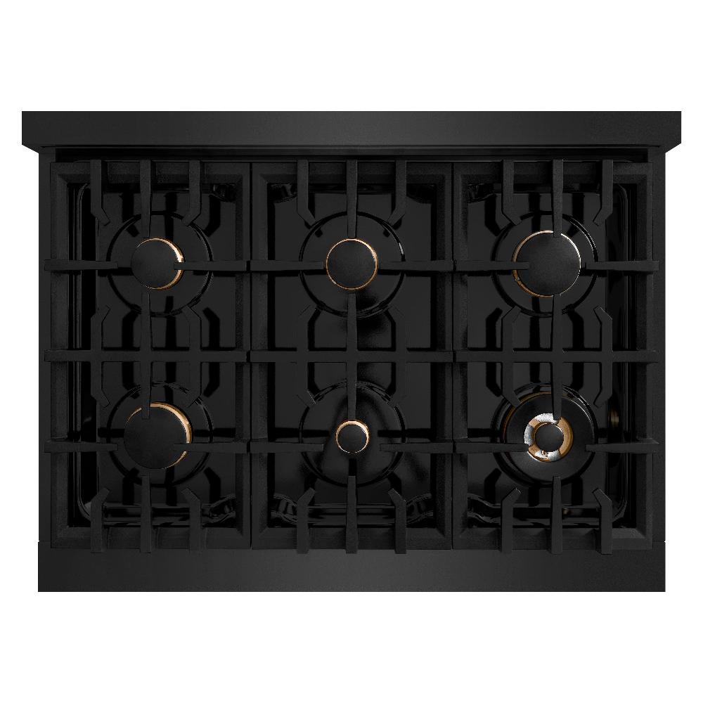 ZLINE Autograph Edition Classic 36-inch range in black stainless steel and champagne bronze accents CDRBZ-36-CB, from above