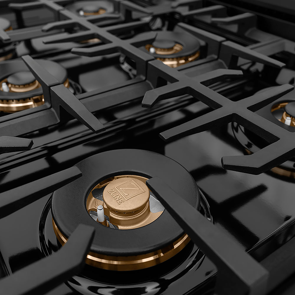 ZLINE Classic 36-inch rangetop in black stainless steel PCRTB-36, from above