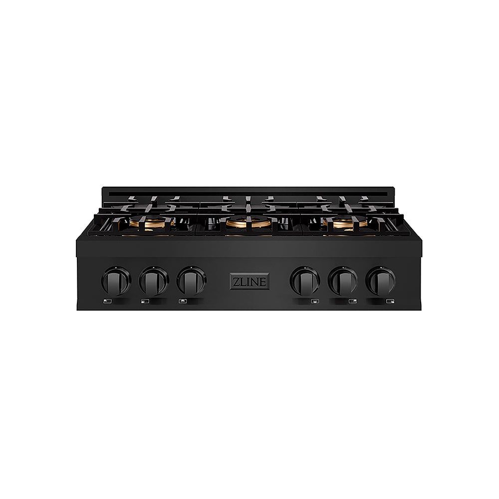 ZLINE Classic 36-inch rangetop in black stainless steel PCRTB-36, front view