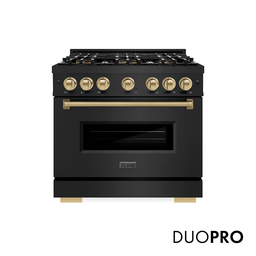 ZLINE Autograph Edition Classic 36-inch range in black stainless steel and champagne bronze accents PCDRBZ-36-CB