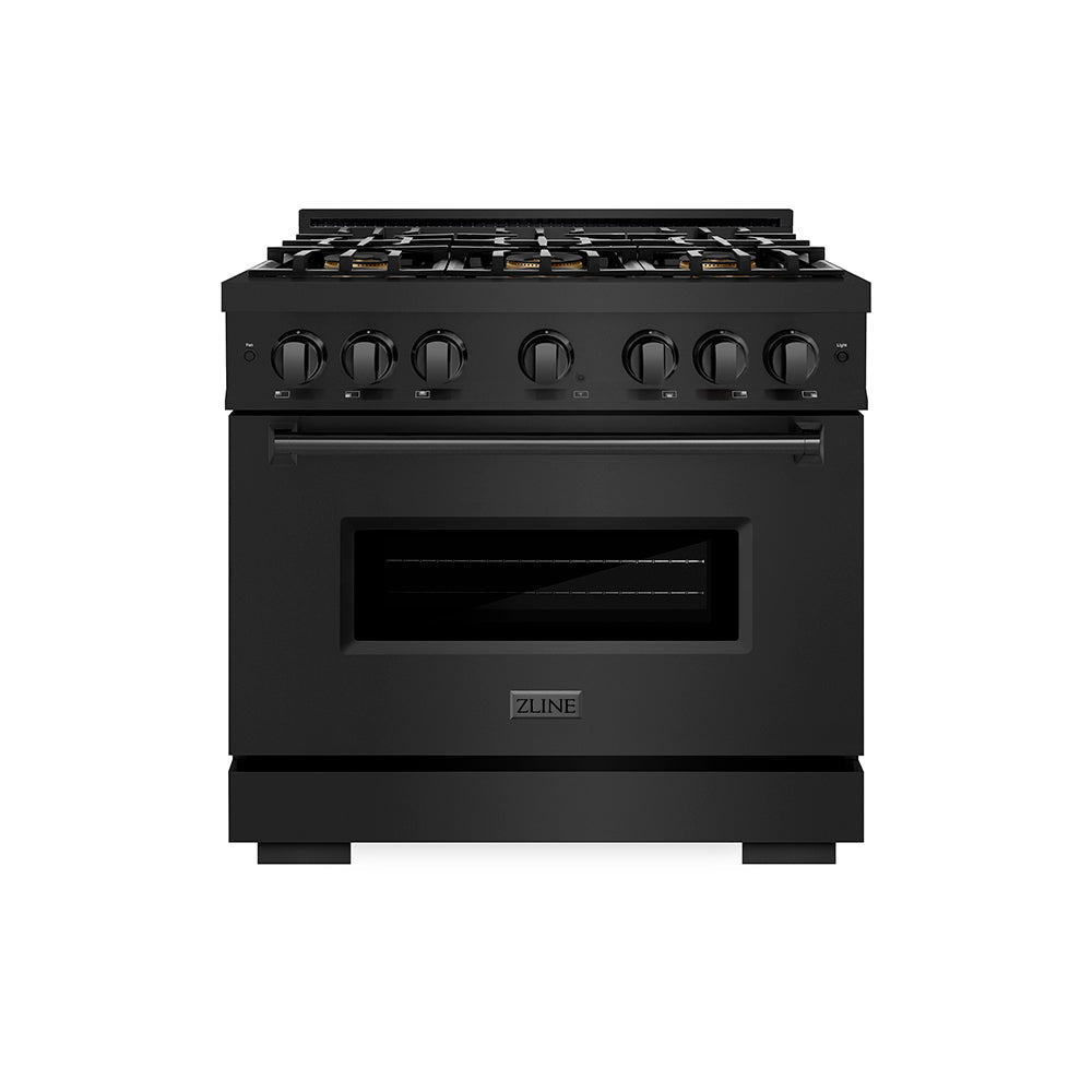 ZLINE Classic 36-inch range in black stainless steel PCGRB-36, front view