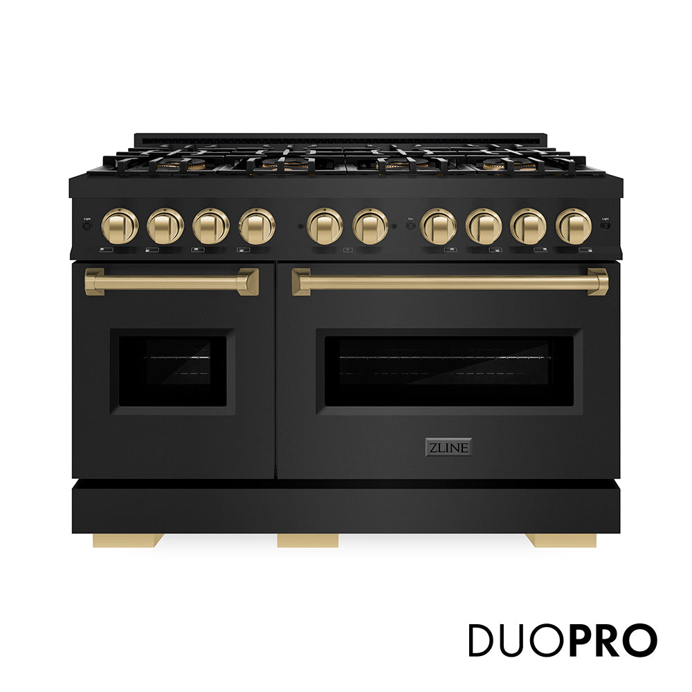 ZLINE Autograph Edition Classic 48-inch range in black stainless steel and champagne bronze accents PCGRBZ-48-CB