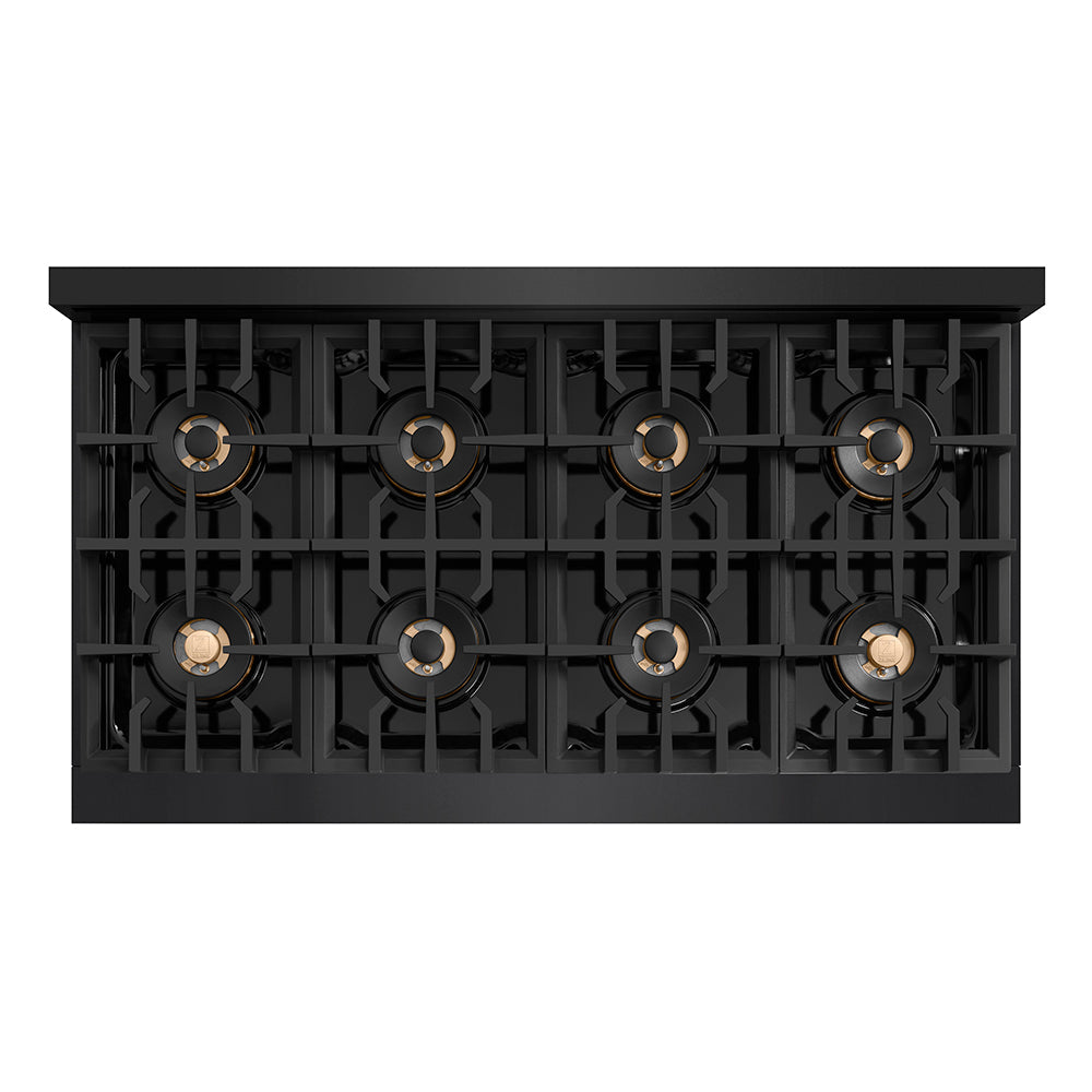 ZLINE Autograph Edition Classic 48-inch range in black stainless steel and champagne bronze accents PCGRBZ-48-CB, from above