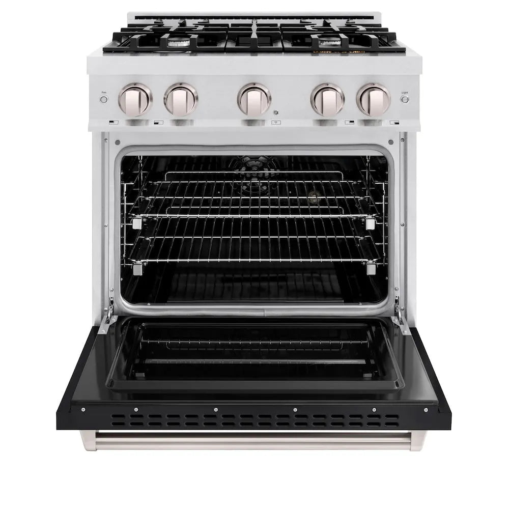 ZLINE Classic 30-inch range in satin stainless steel with black matte door CDRS-BLM-30, front view