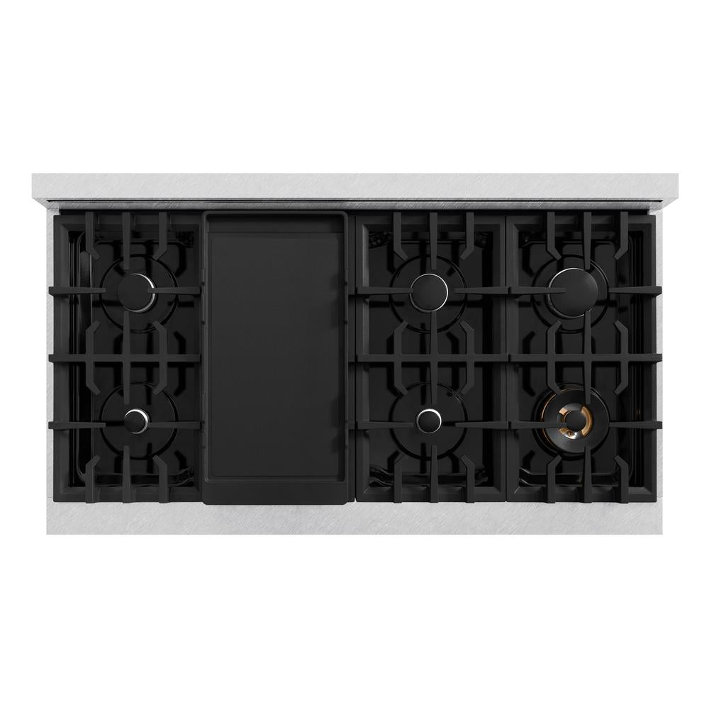 ZLINE Classic 48-inch range in satin stainless steel with black matte door CDRS-BLM-48, from above