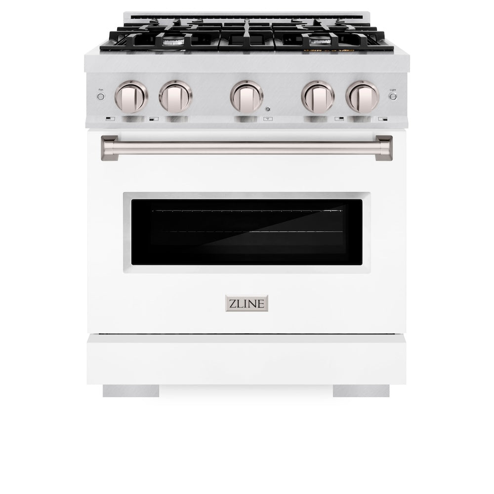 ZLINE Classic 30-inch range in satin stainless steel with white matte door CDRS-WM-30, front view