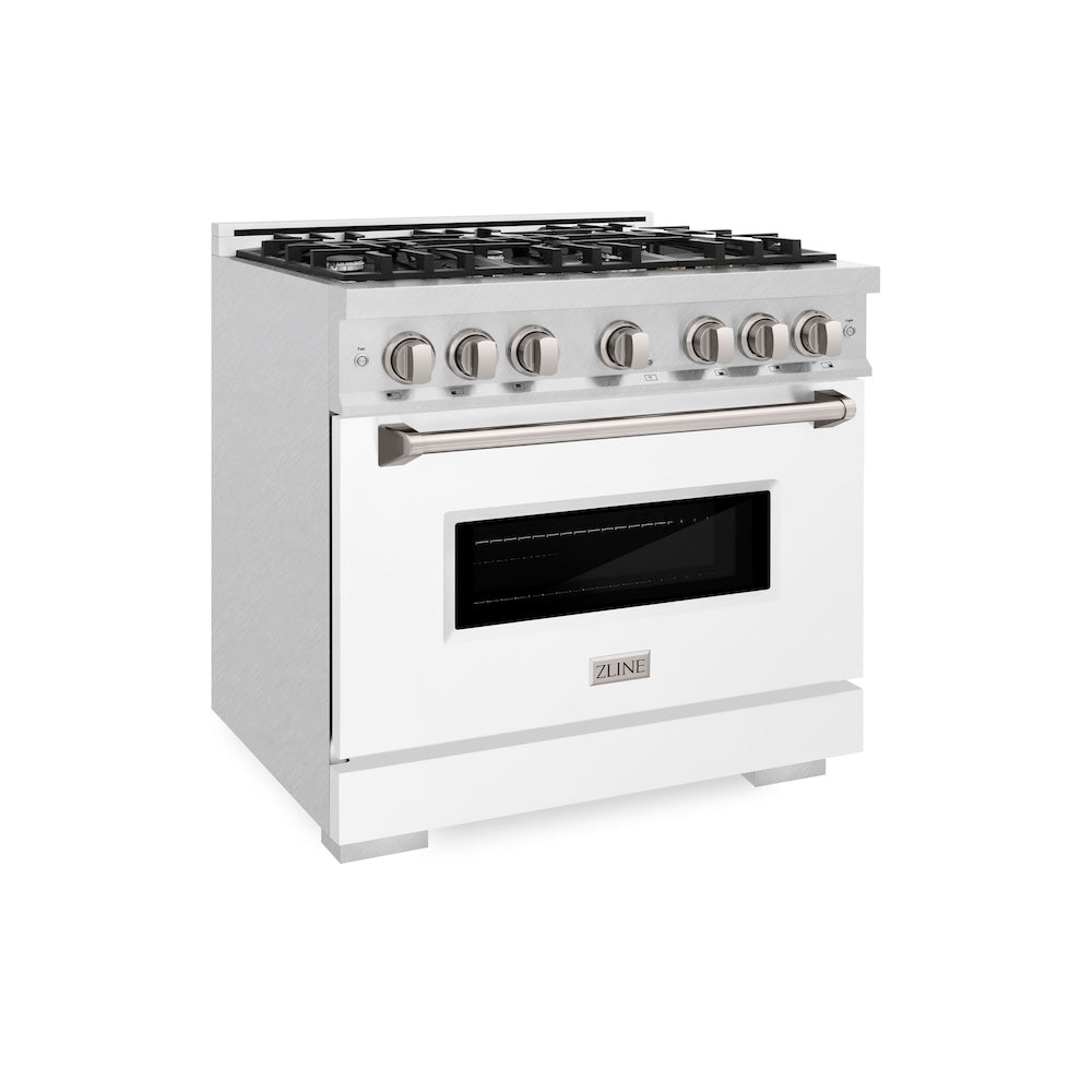 ZLINE Classic 36-inch range in satin stainless steel with white matte door CDRS-WM-36