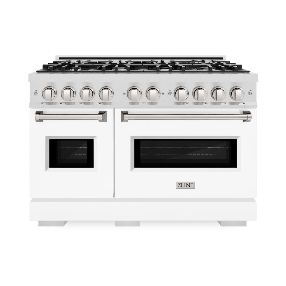 ZLINE Classic 48-inch range in satin stainless steel with white matte door CDRS-WM-48, front view