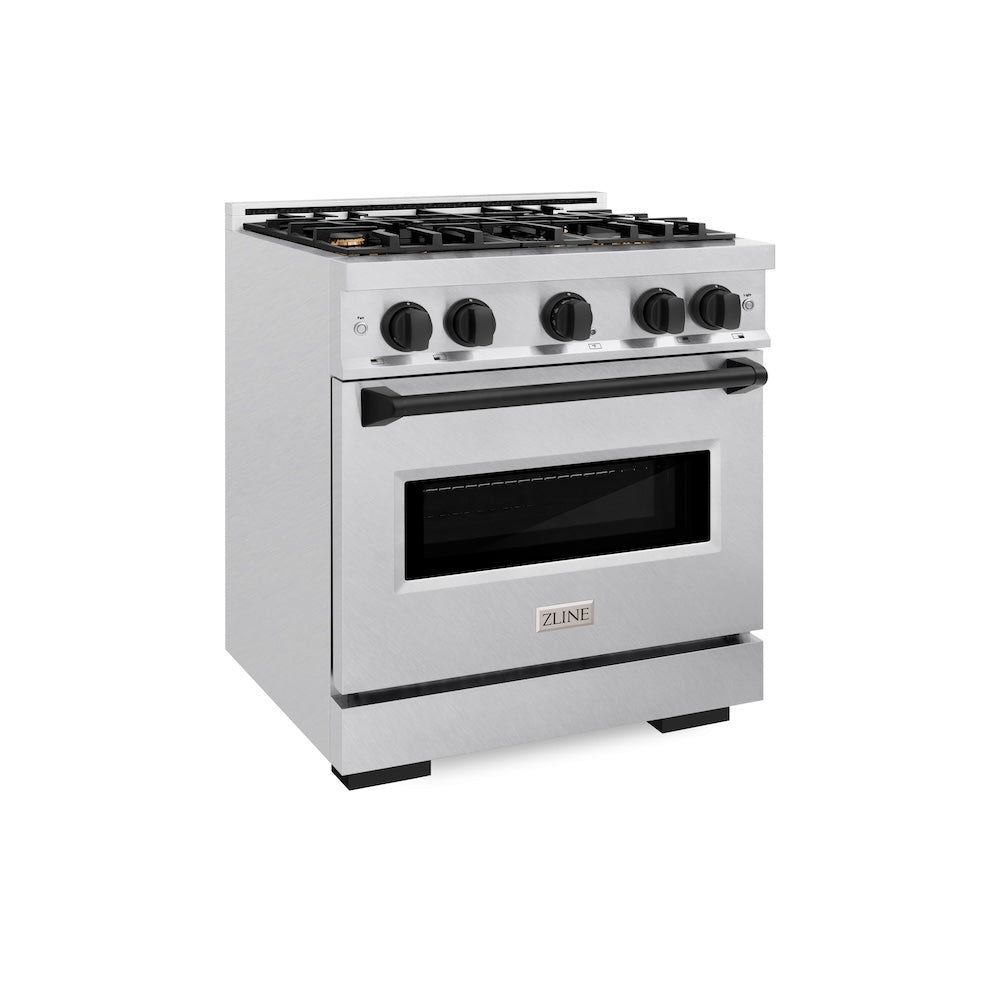 ZLINE Autograph Edition Classic 30-inch range in satin stainless steel and matte black accents CDRSZ-30-MB