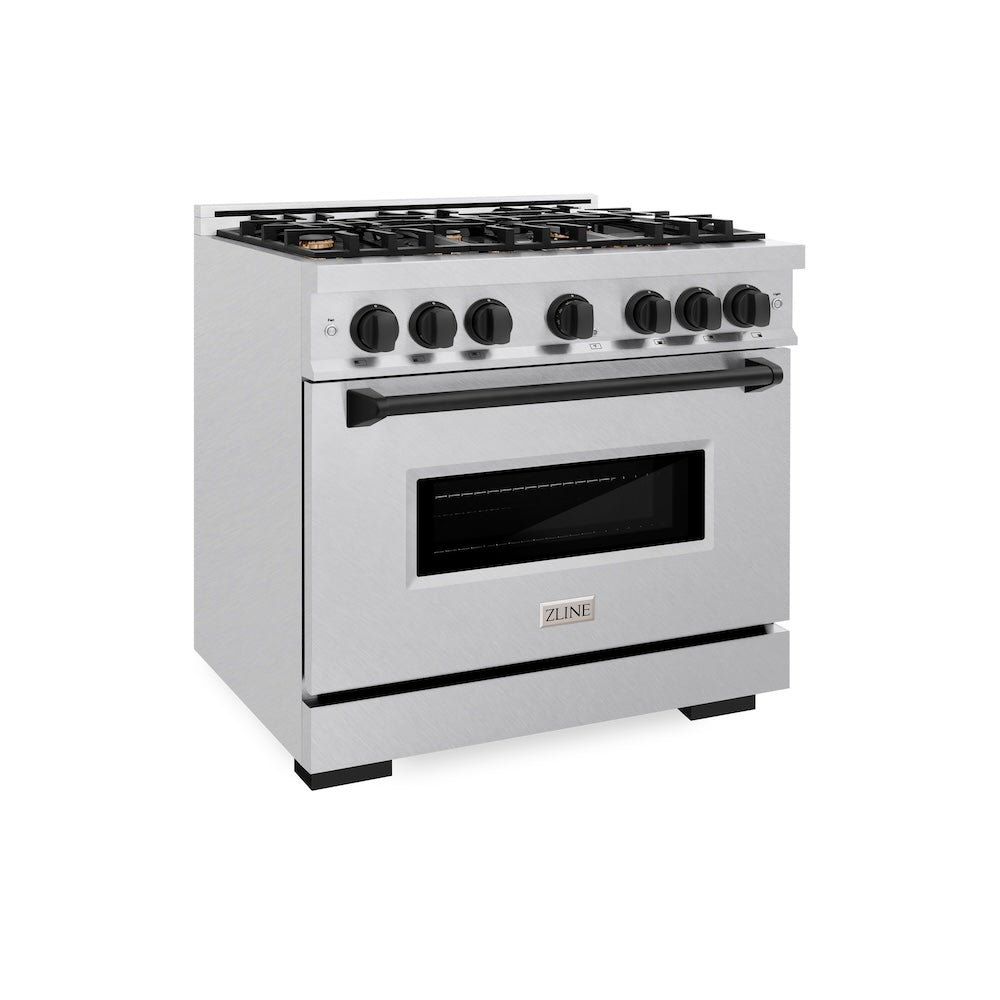 ZLINE Autograph Edition Classic 36-inch range in satin stainless steel and matte black accents CDRSZ-36-MB