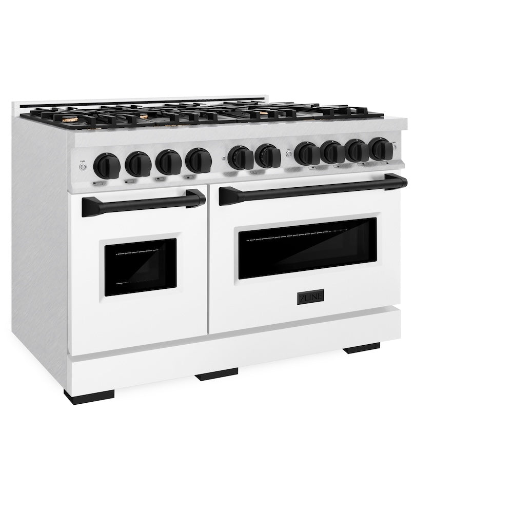 ZLINE Autograph Edition Classic 48-inch range in satin stainless steel with white matte door and matte black accents CDRSZ-WM-48-MB, view 6