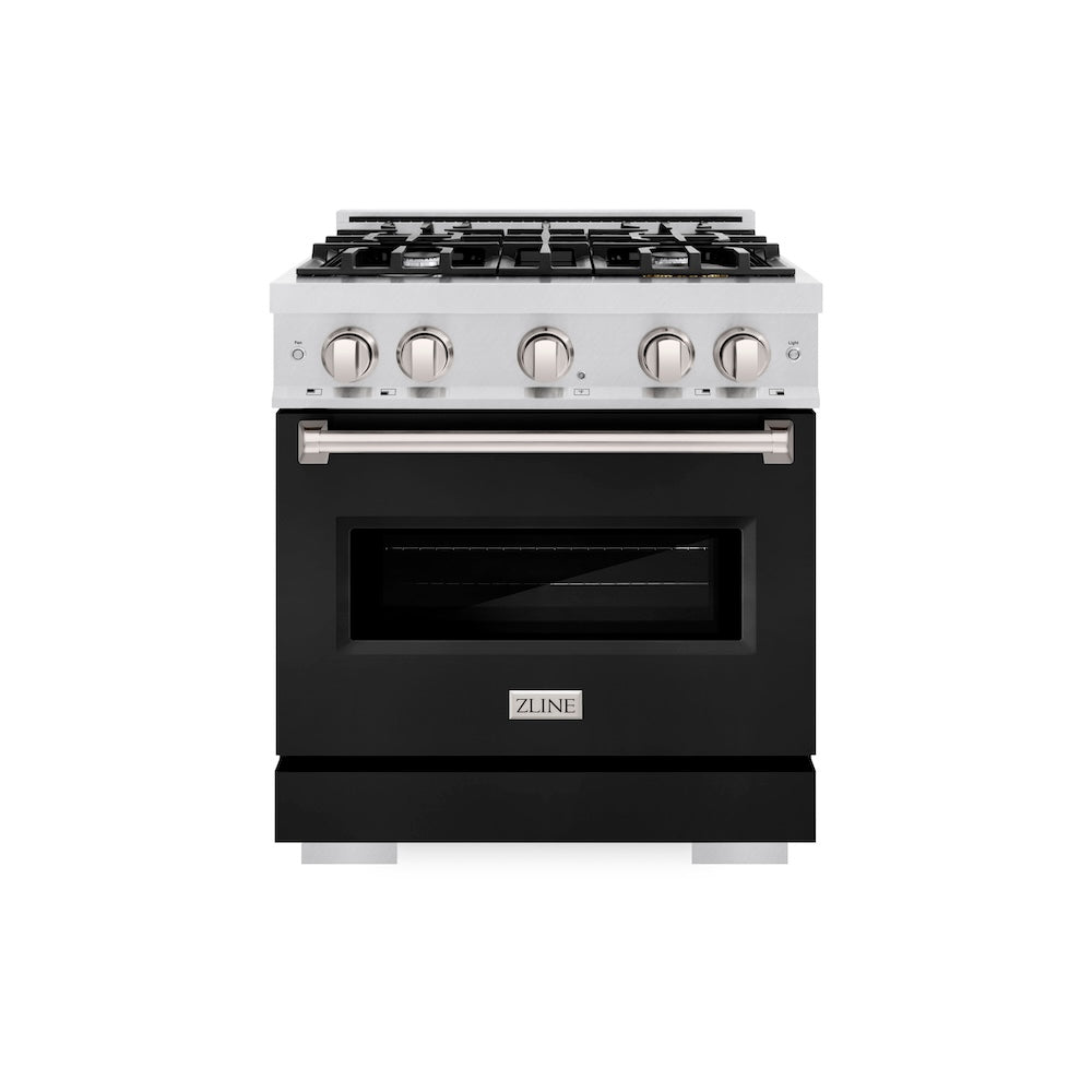 ZLINE Classic 30-inch range in satin stainless steel with black matte door CGRS-BLM-30, front view