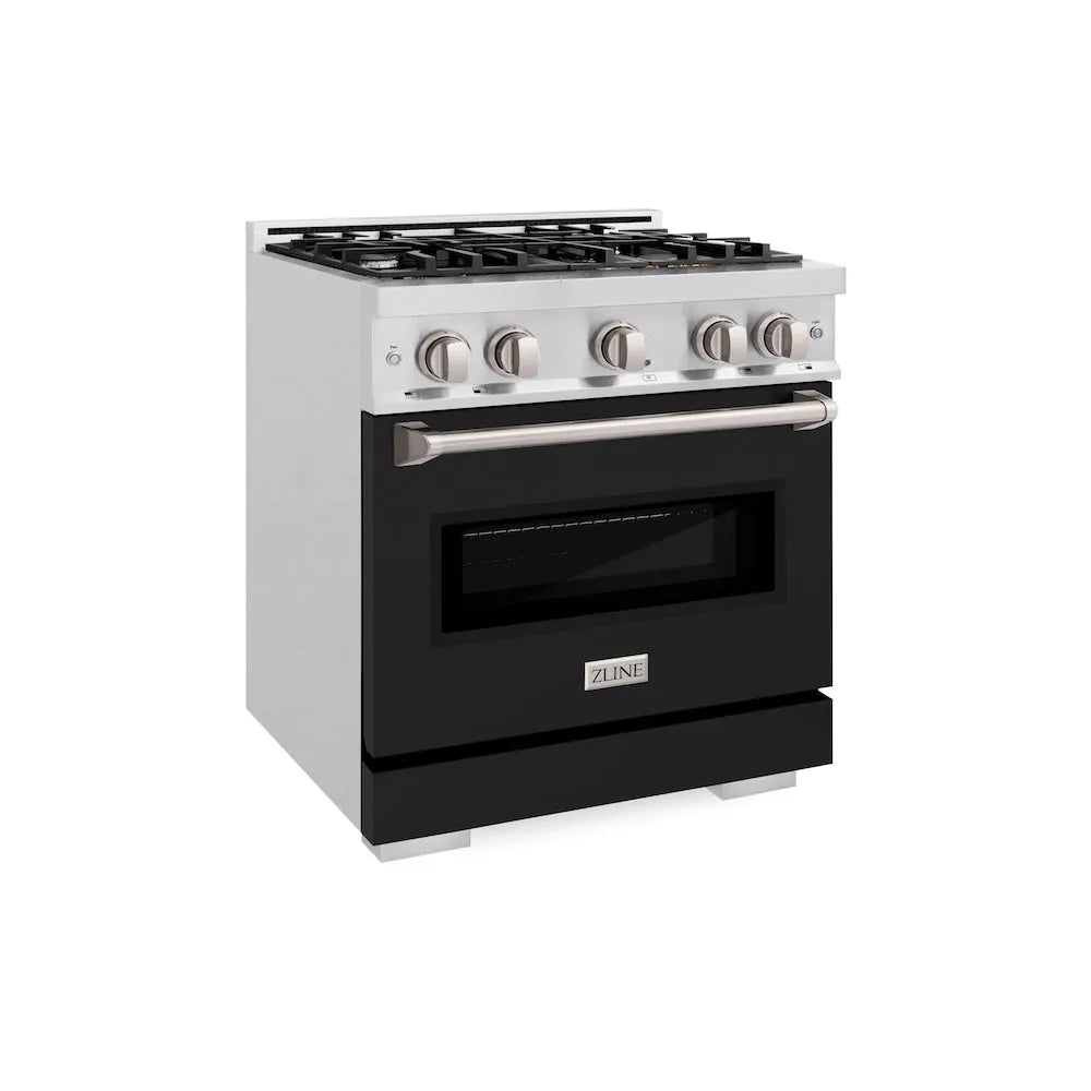 ZLINE Classic 30-inch range in satin stainless steel with black matte door CGRS-BLM-30