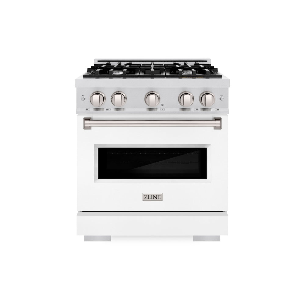 ZLINE Classic 30-inch range in satin stainless steel with white matte door CGRS-WM-30, front view