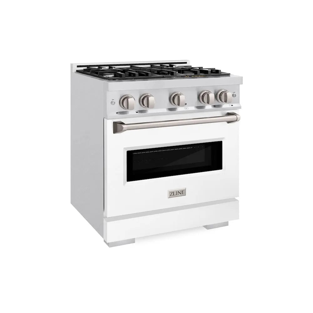 ZLINE Classic 30-inch range in satin stainless steel with white matte door CGRS-WM-30