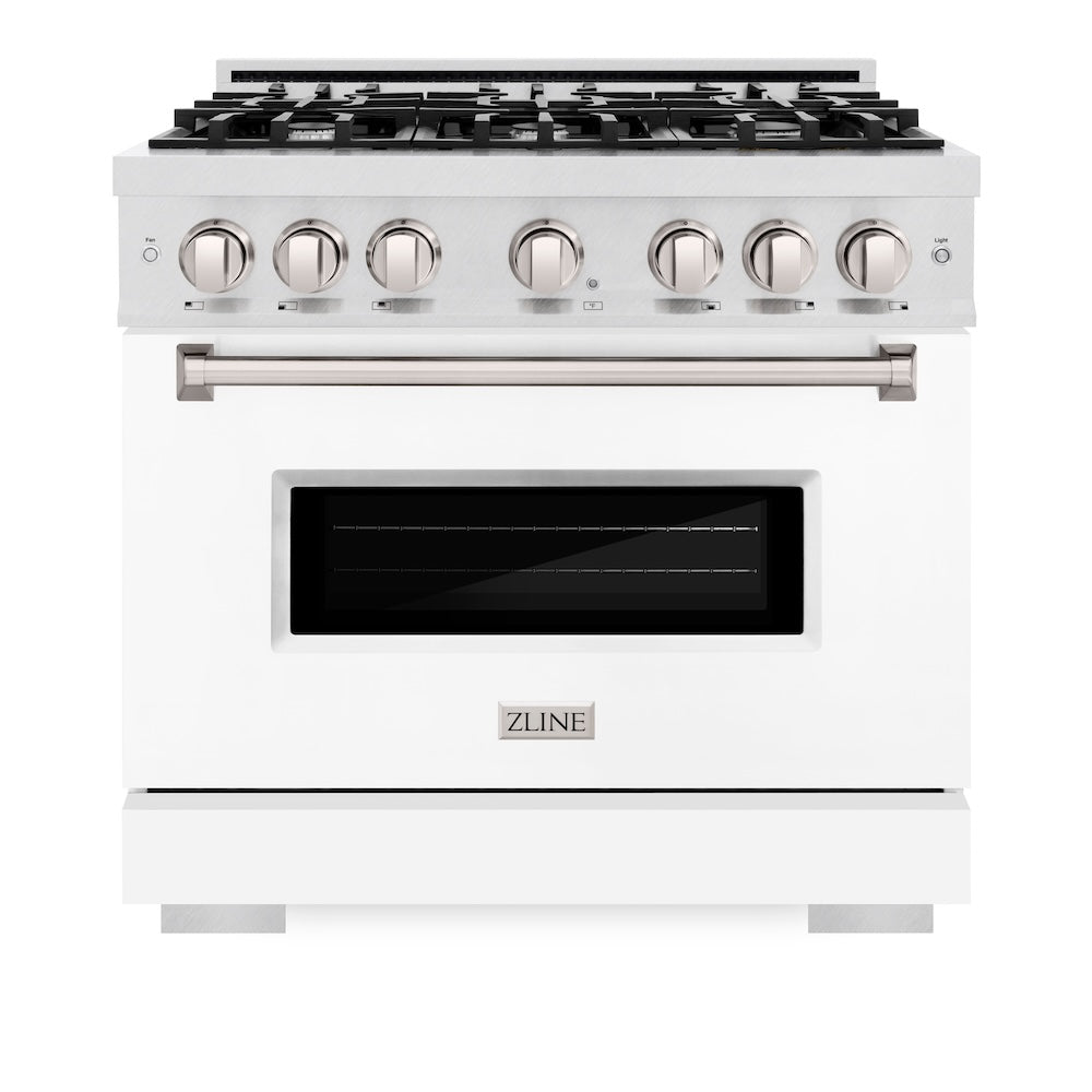 ZLINE Classic 36-inch range in satin stainless steel with white matte door CGRS-WM-36, front view