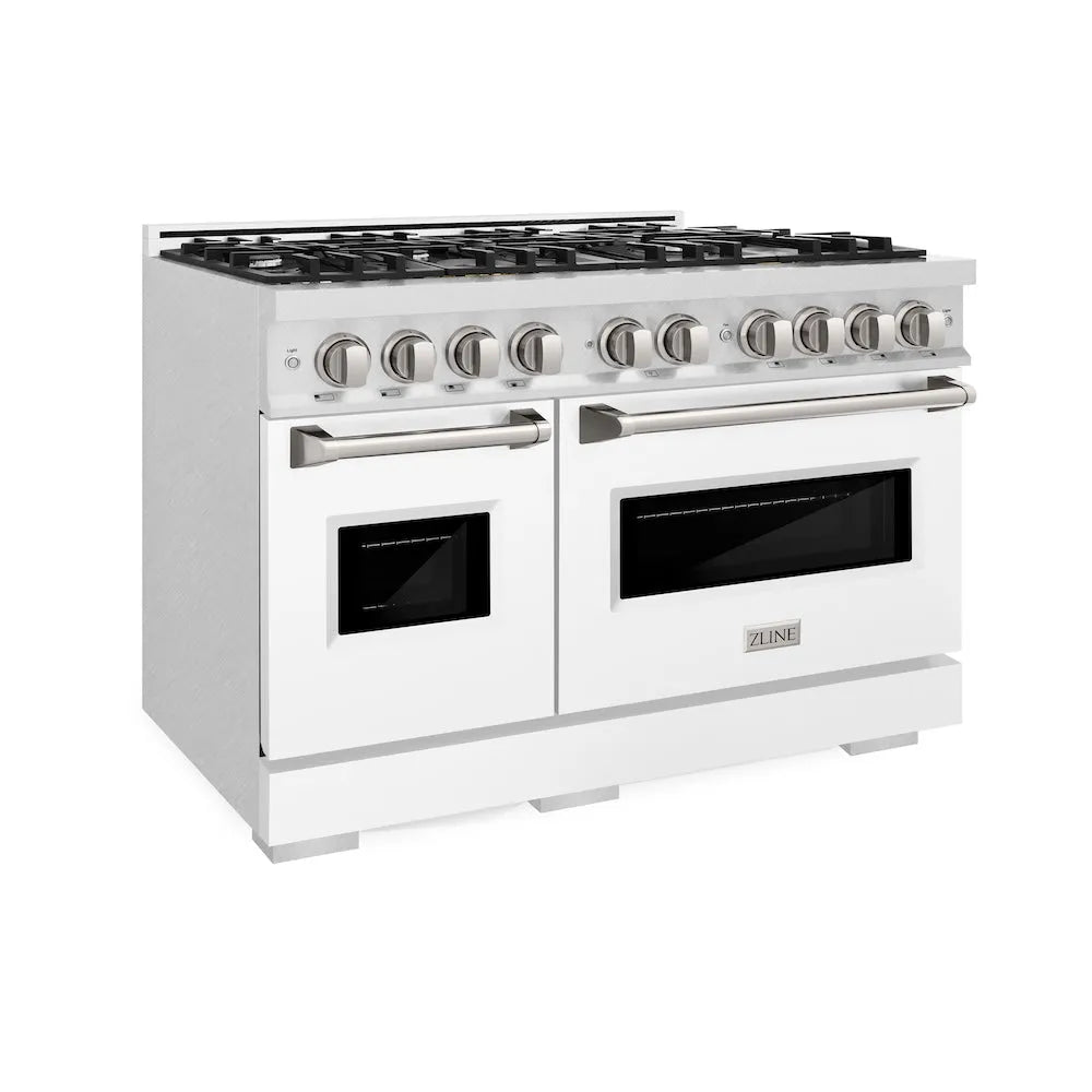 ZLINE Classic 48-inch range in satin stainless steel with white matte door CGRS-WM-48