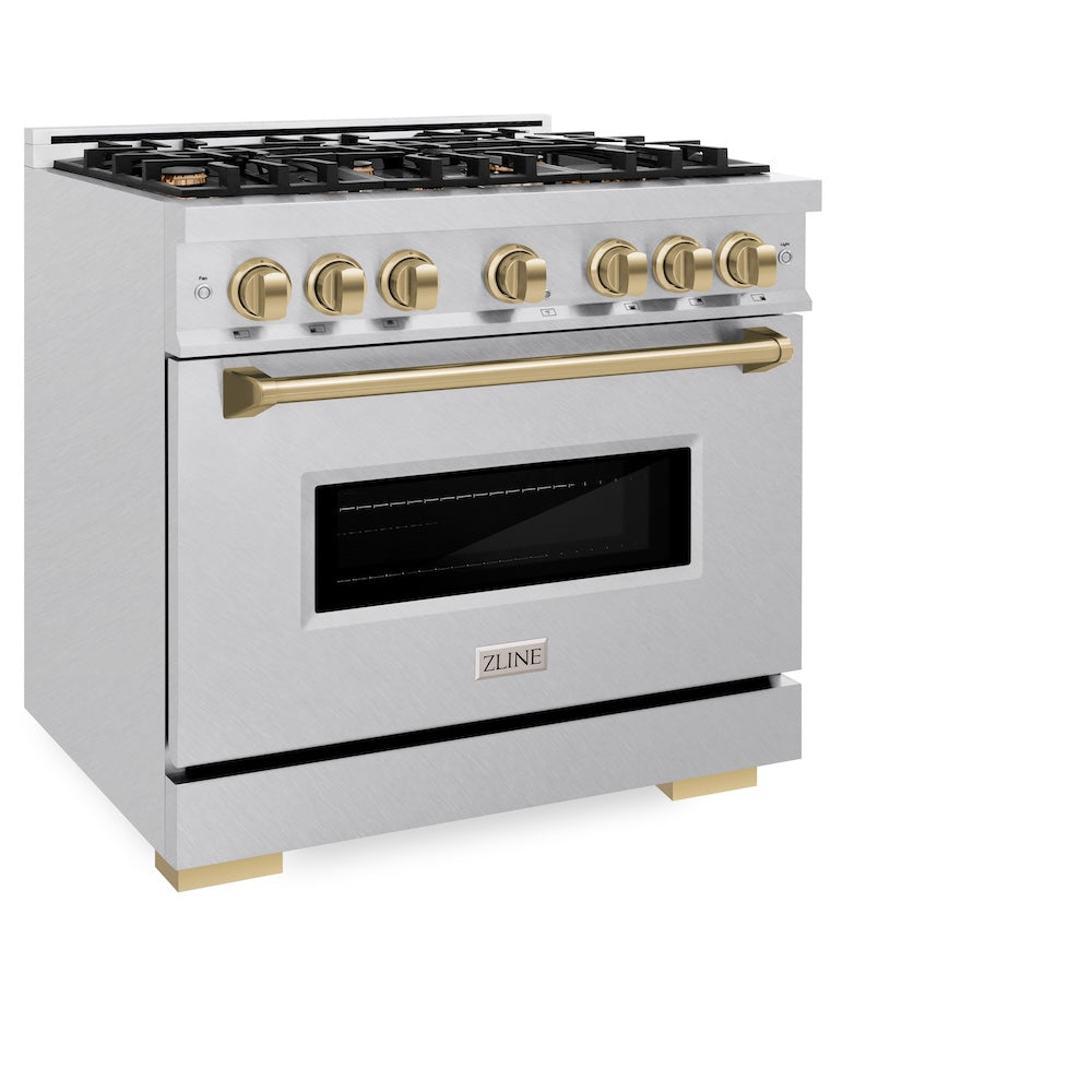 ZLINE Autograph Edition Classic 36-inch range in satin stainless steel and champagne bronze accents CGRSZ-36-CB, view 5