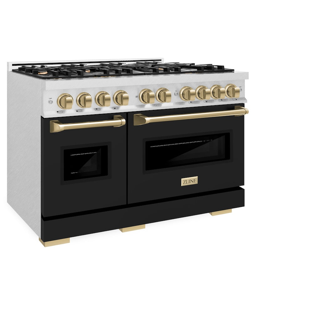 ZLINE Autograph Edition Classic 48-inch range in satin stainless steel with black matte door and champagne bronze accents CGRSZ-BLM-48-CB, view 4