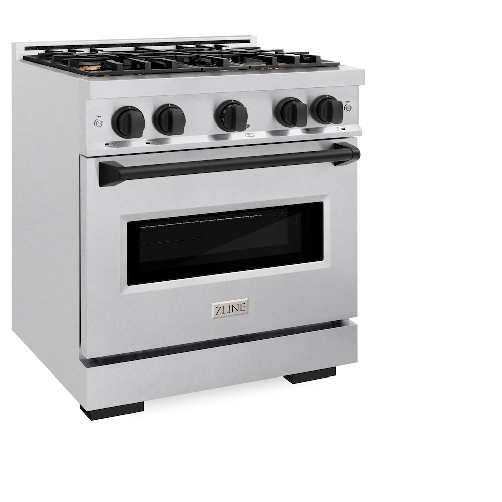 ZLINE Autograph Edition Classic 30-inch range in satin stainless steel and matte black accents CGRSZ-30-MB, view 5