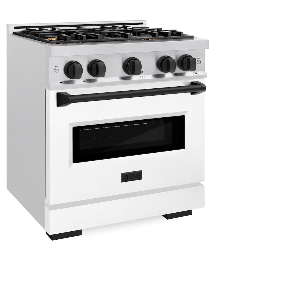 ZLINE Autograph Edition Classic 30-inch range in satin stainless steel with white matte door and matte black accents CGRSZ-WM-30-MB, view 3