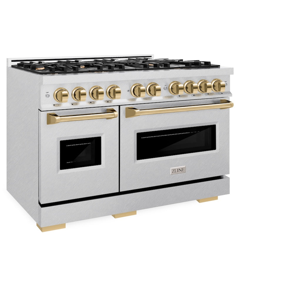 ZLINE Autograph Edition Classic 48-inch range in satin stainless steel and polished gold accents CGRSZ-48-G, view 5